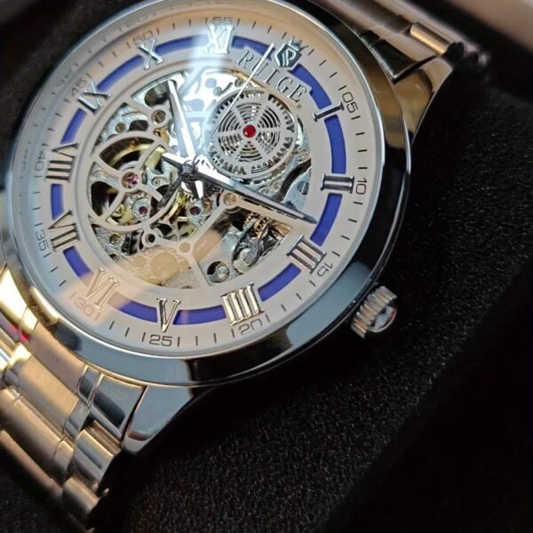 Dianpai Men'S Luxury Automatic Mechanical Watch - Skeleton Design, Stainless Steel Strap, Blue & White Dial, Mechanical Movement, Ideal for Christmas, Thanksgiving, and Spring Festival, Without Battery - Image 7