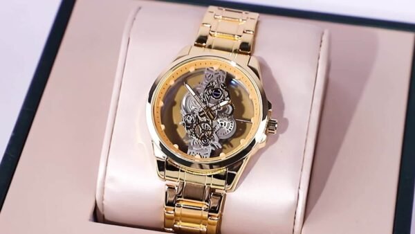 TPW Men's Rose Golden Skeleton Luminous Quartz Watch - Glamorous Luxury Wristwatch with Exposed Movement, Comfortable Metal Band, Father's Day Gift for Him, Luxury Men's Watch | Romantic Watch Design | Rose Golden Finish - Image 11