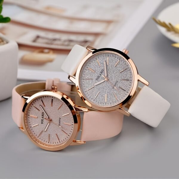 4pcs Elegant Quartz Wrist Watch Set for Women, Round Zinc Alloy Case with PU Leather Strap, Classic Pointer Display, Fashionable Simple Dial - Ideal Gift for Valentine's Day, Easter, Birthdays, Eid Al-Adha - Image 3