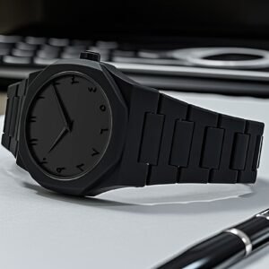 VA VA VOOM Men’S Stylish Black Watch with Arabic-Indian Dial, Quartz, Non-Rechargeable Battery, Plastic Strap – Casual and Trendy Timepiece for Everyday Use, Casual Accessory | Minimalist Watch | Quartz Movement