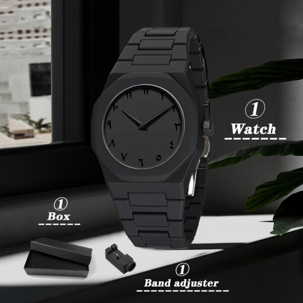 VA VA VOOM Men'S Stylish Black Watch with Arabic-Indian Dial, Quartz, Non-Rechargeable Battery, Plastic Strap - Casual and Trendy Timepiece for Everyday Use, Casual Accessory | Minimalist Watch | Quartz Movement - Image 9