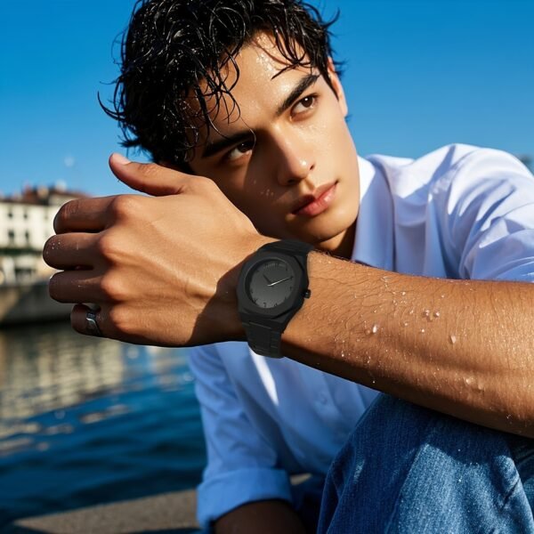 VA VA VOOM Men'S Stylish Black Watch with Arabic-Indian Dial, Quartz, Non-Rechargeable Battery, Plastic Strap - Casual and Trendy Timepiece for Everyday Use, Casual Accessory | Minimalist Watch | Quartz Movement - Image 8