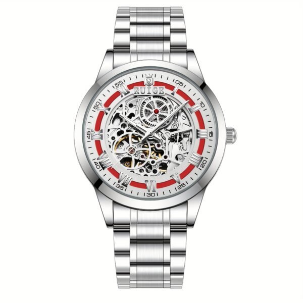 Dianpai Men'S Luxury Automatic Mechanical Watch - Skeleton Design, Stainless Steel Strap, Blue & White Dial, Mechanical Movement, Ideal for Christmas, Thanksgiving, and Spring Festival, Without Battery - Image 6