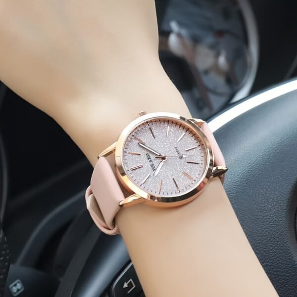 4pcs Elegant Quartz Wrist Watch Set for Women, Round Zinc Alloy Case with PU Leather Strap, Classic Pointer Display, Fashionable Simple Dial - Ideal Gift for Valentine's Day, Easter, Birthdays, Eid Al-Adha - Image 2