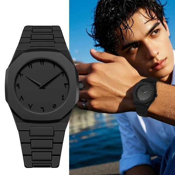VA VA VOOM Men'S Stylish Black Watch with Arabic-Indian Dial, Quartz, Non-Rechargeable Battery, Plastic Strap - Casual and Trendy Timepiece for Everyday Use, Casual Accessory | Minimalist Watch | Quartz Movement - Image 6