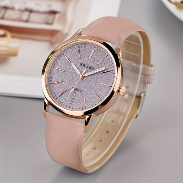 4pcs Elegant Quartz Wrist Watch Set for Women, Round Zinc Alloy Case with PU Leather Strap, Classic Pointer Display, Fashionable Simple Dial - Ideal Gift for Valentine's Day, Easter, Birthdays, Eid Al-Adha - Image 6