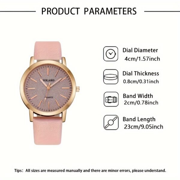 4pcs Elegant Quartz Wrist Watch Set for Women, Round Zinc Alloy Case with PU Leather Strap, Classic Pointer Display, Fashionable Simple Dial - Ideal Gift for Valentine's Day, Easter, Birthdays, Eid Al-Adha - Image 5