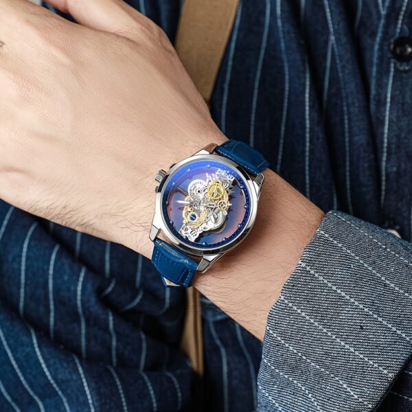 TPW Men's Rose Golden Skeleton Luminous Quartz Watch - Glamorous Luxury Wristwatch with Exposed Movement, Comfortable Metal Band, Father's Day Gift for Him, Luxury Men's Watch | Romantic Watch Design | Rose Golden Finish - Image 9