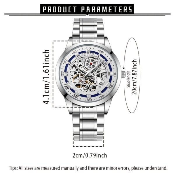 Dianpai Men'S Luxury Automatic Mechanical Watch - Skeleton Design, Stainless Steel Strap, Blue & White Dial, Mechanical Movement, Ideal for Christmas, Thanksgiving, and Spring Festival, Without Battery - Image 5