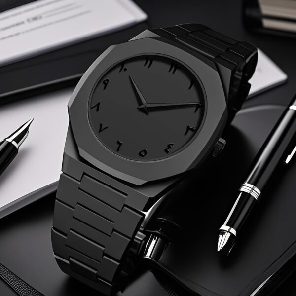 VA VA VOOM Men'S Stylish Black Watch with Arabic-Indian Dial, Quartz, Non-Rechargeable Battery, Plastic Strap - Casual and Trendy Timepiece for Everyday Use, Casual Accessory | Minimalist Watch | Quartz Movement - Image 3