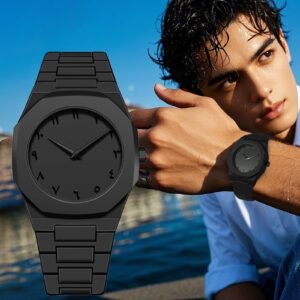 VA VA VOOM Men’S Stylish Black Watch with Arabic-Indian Dial, Quartz, Non-Rechargeable Battery, Plastic Strap – Casual and Trendy Timepiece for Everyday Use, Casual Accessory | Minimalist Watch | Quartz Movement