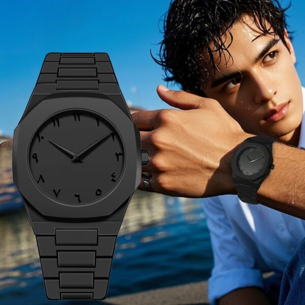VA VA VOOM Men'S Stylish Black Watch with Arabic-Indian Dial, Quartz, Non-Rechargeable Battery, Plastic Strap - Casual and Trendy Timepiece for Everyday Use, Casual Accessory | Minimalist Watch | Quartz Movement
