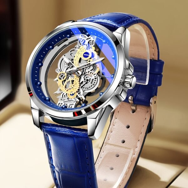 TPW Men's Rose Golden Skeleton Luminous Quartz Watch - Glamorous Luxury Wristwatch with Exposed Movement, Comfortable Metal Band, Father's Day Gift for Him, Luxury Men's Watch | Romantic Watch Design | Rose Golden Finish - Image 3