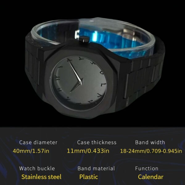 VA VA VOOM Men'S Stylish Black Watch with Arabic-Indian Dial, Quartz, Non-Rechargeable Battery, Plastic Strap - Casual and Trendy Timepiece for Everyday Use, Casual Accessory | Minimalist Watch | Quartz Movement - Image 5